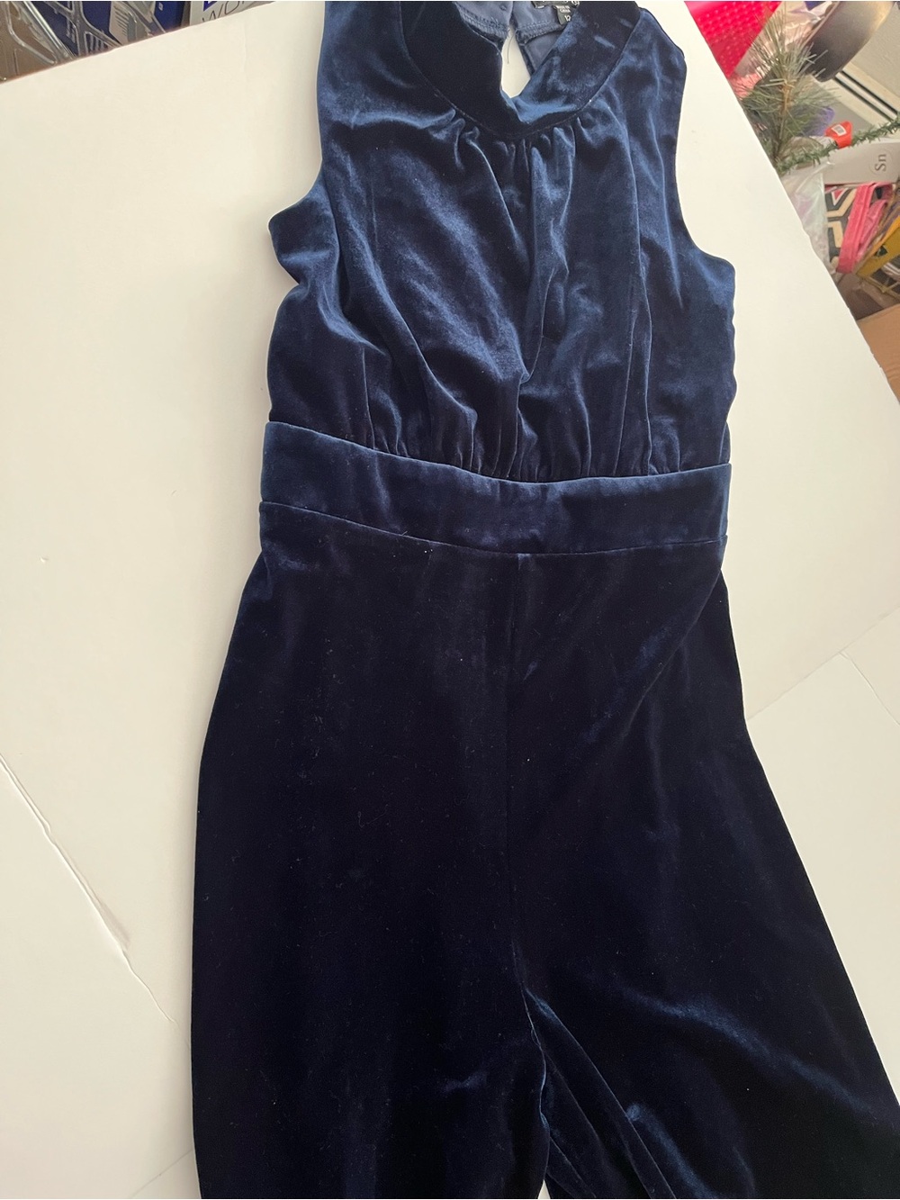 Ava & Yelly Girls Size 12 Navy Velvet Sleeveless Jumpsuit